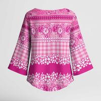 Hawaiian Hibiscus Honu Kimono Sleeve Blouse Pink Mele Kalikimaka Palaka Spirit - Polynesian Pride