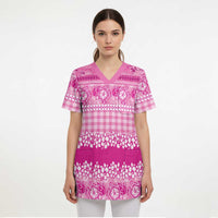 Hawaiian Hibiscus Honu Scrub Top Pink Mele Kalikimaka Palaka Spirit - Polynesian Pride