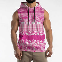 Hawaiian Hibiscus Honu Sleeveless Hoodie Pink Mele Kalikimaka Palaka Spirit - Polynesian Pride