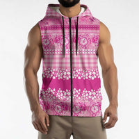 Hawaiian Hibiscus Honu Sleeveless Zip Hoodie Pink Mele Kalikimaka Palaka Spirit - Polynesian Pride