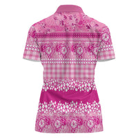 Hawaiian Hibiscus Honu Women Polo Shirt Pink Mele Kalikimaka Palaka Spirit LT9 - Polynesian Pride