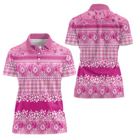 Hawaiian Hibiscus Honu Women Polo Shirt Pink Mele Kalikimaka Palaka Spirit LT9 - Polynesian Pride