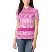 Hawaiian Hibiscus Honu Women Polo Shirt Pink Mele Kalikimaka Palaka Spirit LT9 - Polynesian Pride