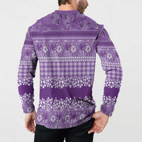 Hawaiian Hibiscus Honu Button Sweatshirt Purple Mele Kalikimaka Palaka Spirit - Polynesian Pride