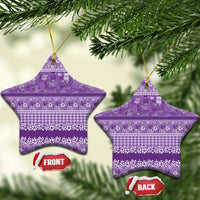 Hawaiian Hibiscus Honu Ceramic Ornament Purple Mele Kalikimaka Palaka Spirit - Polynesian Pride