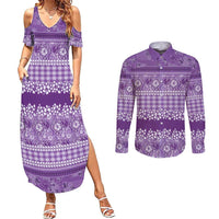 Hawaiian Hibiscus Honu Couples Matching Summer Maxi Dress and Long Sleeve Button Shirt Purple Mele Kalikimaka Palaka Spirit LT9 Purple - Polynesian Pride