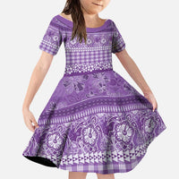 Hawaiian Hibiscus Honu Family Matching Mermaid Dress and Hawaiian Shirt Purple Mele Kalikimaka Palaka Spirit LT9 Daughter's Dress Purple - Polynesian Pride