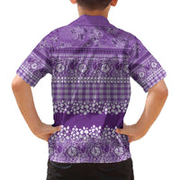 Hawaiian Hibiscus Honu Family Matching Off The Shoulder Long Sleeve Dress and Hawaiian Shirt Purple Mele Kalikimaka Palaka Spirit LT9 - Polynesian Pride