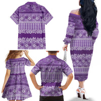 Hawaiian Hibiscus Honu Family Matching Off The Shoulder Long Sleeve Dress and Hawaiian Shirt Purple Mele Kalikimaka Palaka Spirit LT9 - Polynesian Pride