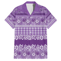 Hawaiian Hibiscus Honu Family Matching Off The Shoulder Long Sleeve Dress and Hawaiian Shirt Purple Mele Kalikimaka Palaka Spirit LT9 Dad's Shirt - Short Sleeve Purple - Polynesian Pride