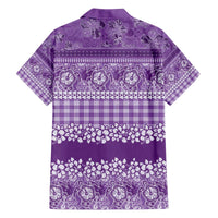 Hawaiian Hibiscus Honu Family Matching Off The Shoulder Long Sleeve Dress and Hawaiian Shirt Purple Mele Kalikimaka Palaka Spirit LT9 - Polynesian Pride