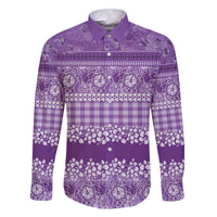 Hawaiian Hibiscus Honu Family Matching Off The Shoulder Long Sleeve Dress and Hawaiian Shirt Purple Mele Kalikimaka Palaka Spirit LT9 Dad's Shirt - Long Sleeve Purple - Polynesian Pride