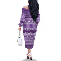 Hawaiian Hibiscus Honu Family Matching Off The Shoulder Long Sleeve Dress and Hawaiian Shirt Purple Mele Kalikimaka Palaka Spirit LT9 - Polynesian Pride