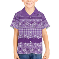 Hawaiian Hibiscus Honu Family Matching Off The Shoulder Long Sleeve Dress and Hawaiian Shirt Purple Mele Kalikimaka Palaka Spirit LT9 - Polynesian Pride
