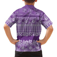 Hawaiian Hibiscus Honu Family Matching Off Shoulder Maxi Dress and Hawaiian Shirt Purple Mele Kalikimaka Palaka Spirit LT9 - Polynesian Pride