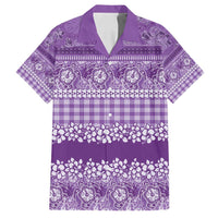 Hawaiian Hibiscus Honu Family Matching Off Shoulder Maxi Dress and Hawaiian Shirt Purple Mele Kalikimaka Palaka Spirit LT9 Dad's Shirt - Short Sleeve Purple - Polynesian Pride