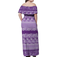 Hawaiian Hibiscus Honu Family Matching Off Shoulder Maxi Dress and Hawaiian Shirt Purple Mele Kalikimaka Palaka Spirit LT9 - Polynesian Pride