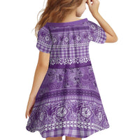 Hawaiian Hibiscus Honu Family Matching Off Shoulder Short Dress and Hawaiian Shirt Purple Mele Kalikimaka Palaka Spirit LT9 - Polynesian Pride