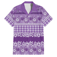 Hawaiian Hibiscus Honu Family Matching Off Shoulder Short Dress and Hawaiian Shirt Purple Mele Kalikimaka Palaka Spirit LT9 Dad's Shirt - Short Sleeve Purple - Polynesian Pride