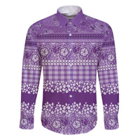 Hawaiian Hibiscus Honu Family Matching Puletasi and Hawaiian Shirt Purple Mele Kalikimaka Palaka Spirit LT9 Dad's Shirt - Long Sleeve Purple - Polynesian Pride