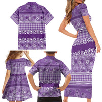 Hawaiian Hibiscus Honu Family Matching Short Sleeve Bodycon Dress and Hawaiian Shirt Purple Mele Kalikimaka Palaka Spirit LT9 - Polynesian Pride