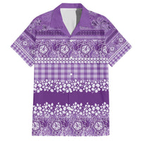 Hawaiian Hibiscus Honu Family Matching Short Sleeve Bodycon Dress and Hawaiian Shirt Purple Mele Kalikimaka Palaka Spirit LT9 Dad's Shirt - Short Sleeve Purple - Polynesian Pride