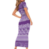 Hawaiian Hibiscus Honu Family Matching Short Sleeve Bodycon Dress and Hawaiian Shirt Purple Mele Kalikimaka Palaka Spirit LT9 - Polynesian Pride