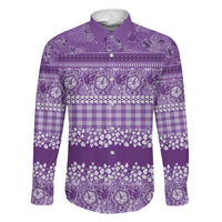 Hawaiian Hibiscus Honu Family Matching Summer Maxi Dress and Hawaiian Shirt Purple Mele Kalikimaka Palaka Spirit LT9 Dad's Shirt - Long Sleeve Purple - Polynesian Pride