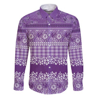 Hawaiian Hibiscus Honu Family Matching Tank Maxi Dress and Hawaiian Shirt Purple Mele Kalikimaka Palaka Spirit LT9 Dad's Shirt - Long Sleeve Purple - Polynesian Pride