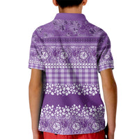 Hawaiian Hibiscus Honu Kid Polo Shirt Purple Mele Kalikimaka Palaka Spirit - Polynesian Pride