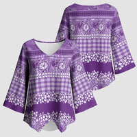 Hawaiian Hibiscus Honu Kimono Sleeve Blouse Purple Mele Kalikimaka Palaka Spirit - Polynesian Pride