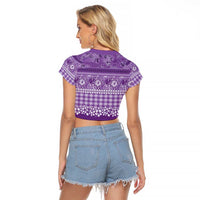 Hawaiian Hibiscus Honu Raglan Cropped T Shirt Purple Mele Kalikimaka Palaka Spirit - Polynesian Pride