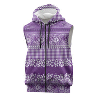 Hawaiian Hibiscus Honu Sleeveless Zip Hoodie Purple Mele Kalikimaka Palaka Spirit LT9 Purple - Polynesian Pride