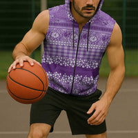 Hawaiian Hibiscus Honu Sleeveless Zip Hoodie Purple Mele Kalikimaka Palaka Spirit LT9 - Polynesian Pride