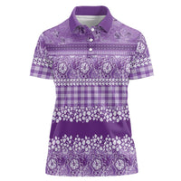 Hawaiian Hibiscus Honu Women Polo Shirt Purple Mele Kalikimaka Palaka Spirit LT9 Female Purple - Polynesian Pride