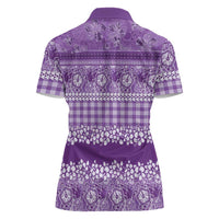 Hawaiian Hibiscus Honu Women Polo Shirt Purple Mele Kalikimaka Palaka Spirit LT9 - Polynesian Pride