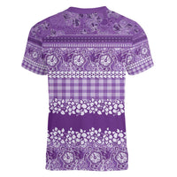 Hawaiian Hibiscus Honu Women V-Neck T-Shirt Purple Mele Kalikimaka Palaka Spirit LT9 - Polynesian Pride