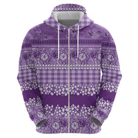 Hawaiian Hibiscus Honu Zip Hoodie Purple Mele Kalikimaka Palaka Spirit - Polynesian Pride
