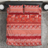 Hawaiian Hibiscus Honu Bedding Set Red Mele Kalikimaka Palaka Spirit - Polynesian Pride