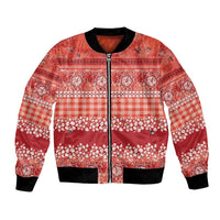 Hawaiian Hibiscus Honu Bomber Jacket Red Mele Kalikimaka Palaka Spirit - Polynesian Pride