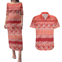 Hawaiian Hibiscus Honu Couples Matching Puletasi and Hawaiian Shirt Red Mele Kalikimaka Palaka Spirit LT9 Red - Polynesian Pride