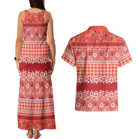 Hawaiian Hibiscus Honu Couples Matching Tank Maxi Dress and Hawaiian Shirt Red Mele Kalikimaka Palaka Spirit LT9 - Polynesian Pride