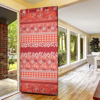 Hawaiian Hibiscus Honu Door Cover Red Mele Kalikimaka Palaka Spirit - Polynesian Pride