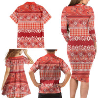 Hawaiian Hibiscus Honu Family Matching Long Sleeve Bodycon Dress and Hawaiian Shirt Red Mele Kalikimaka Palaka Spirit LT9 - Polynesian Pride