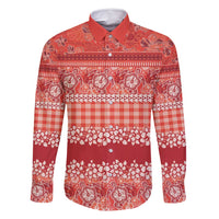 Hawaiian Hibiscus Honu Family Matching Mermaid Dress and Hawaiian Shirt Red Mele Kalikimaka Palaka Spirit LT9 Dad's Shirt - Long Sleeve Red - Polynesian Pride