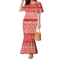 Hawaiian Hibiscus Honu Family Matching Mermaid Dress and Hawaiian Shirt Red Mele Kalikimaka Palaka Spirit - Polynesian Pride