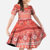 Hawaiian Hibiscus Honu Family Matching Off The Shoulder Long Sleeve Dress and Hawaiian Shirt Red Mele Kalikimaka Palaka Spirit LT9 Daughter's Dress Red - Polynesian Pride