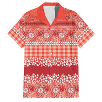 Hawaiian Hibiscus Honu Family Matching Off The Shoulder Long Sleeve Dress and Hawaiian Shirt Red Mele Kalikimaka Palaka Spirit LT9 Dad's Shirt - Short Sleeve Red - Polynesian Pride