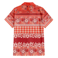 Hawaiian Hibiscus Honu Family Matching Off The Shoulder Long Sleeve Dress and Hawaiian Shirt Red Mele Kalikimaka Palaka Spirit LT9 - Polynesian Pride