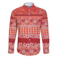 Hawaiian Hibiscus Honu Family Matching Off The Shoulder Long Sleeve Dress and Hawaiian Shirt Red Mele Kalikimaka Palaka Spirit LT9 Dad's Shirt - Long Sleeve Red - Polynesian Pride